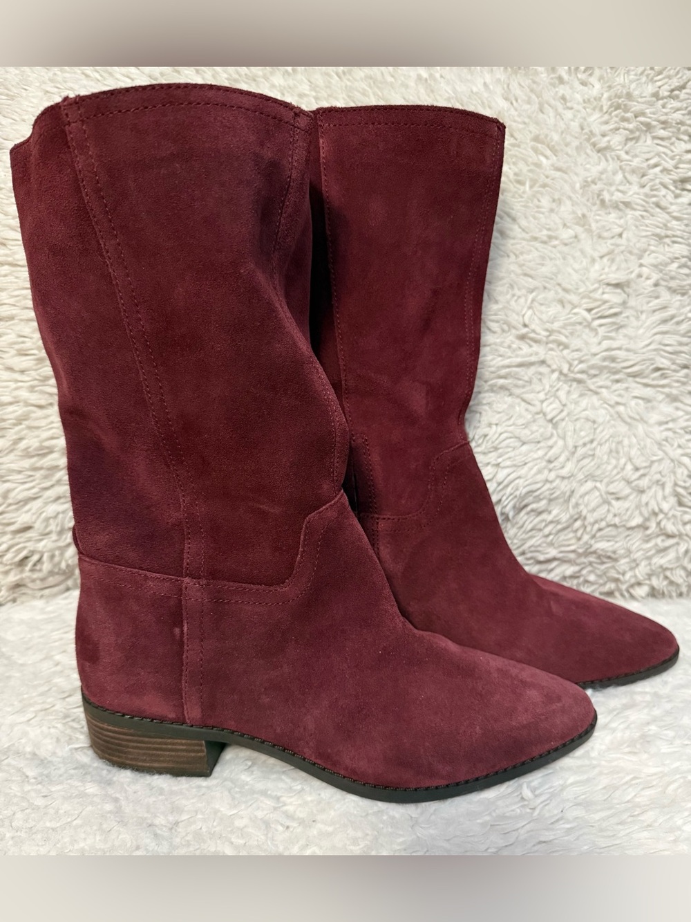 Lucky Brand Sugar Red Suede Mid-Calf Heeled Boots